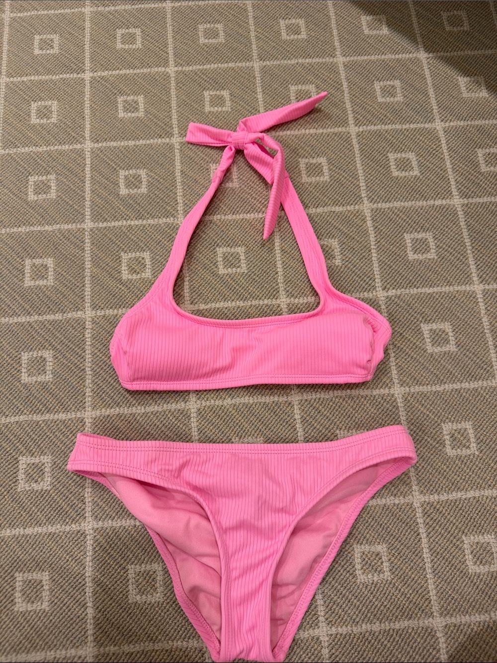 Ribbed Pink Halter Bikini Set